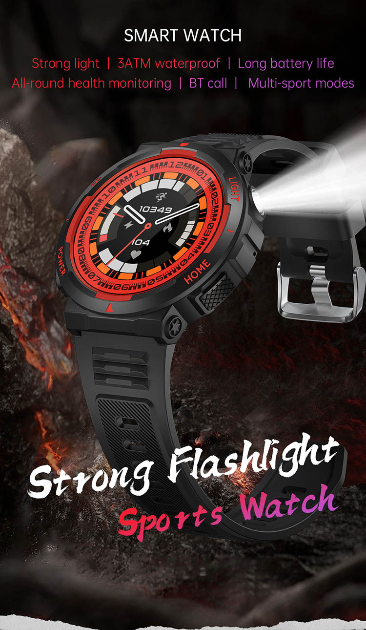 KT75 smart watch, KT75 smartwatch, smart watch with light ,watch with light, Watch with Flashlight, outdoor smart watch, KT75 sports watches, KT75 watch with flashlight